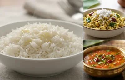 Steamed Basmati Rice with Vazhaipoo Poriyal and Tomato Rasam