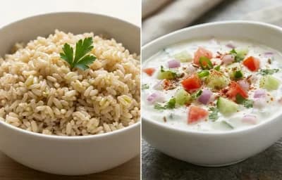 Steamed Steamed White Rice with Egg Bhurji Main, Kachumber Raita and Carrot Cucumber Salad