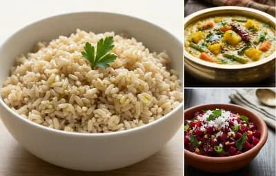 Steamed Steamed White Rice with Prawn Curry, Vegetable Kootu, Beetroot Poriyal and Curd Rice Snack Bowl