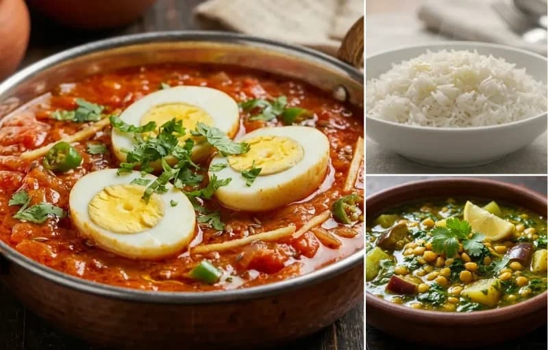 Tamatey mein Beeda, Steamed Basmati Rice and Sai Bhaji