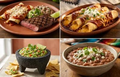 Tampiqueña Steak with Cheese Enchiladas, Guacamole and Tex-Mex Refried Beans