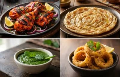 Tandoori Chicken with Laccha Paratha, Mint Chutney and Indian Onion Rings
