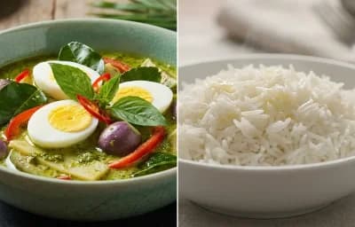 Thai Green Curry with Egg with Steamed Basmati Rice