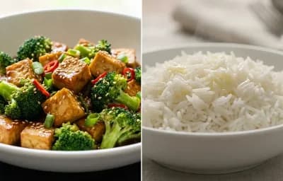 Tofu and Broccoli in Garlic Sauce with Steamed Basmati Rice