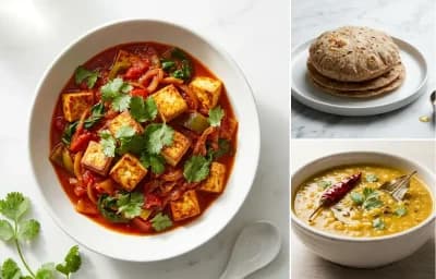 Tofu Vegetable Curry with Multigrain Phulka with Moong Dal with Dal Palak