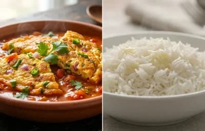 Tomato Omelette Curry with Steamed Basmati Rice