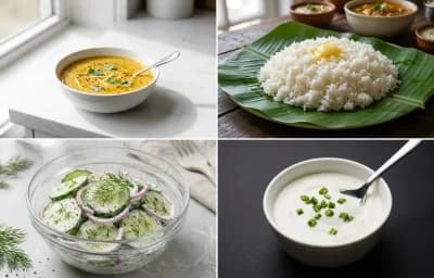 Toor Dal with Steamed White Rice with Cucumber Salad with Lactose-Free Curd