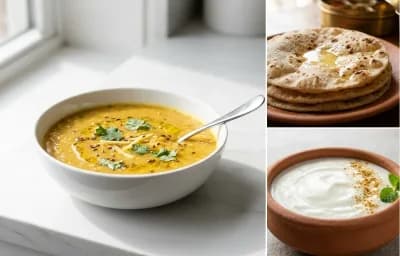 Toor Dal with Steamed Rice with Dal Palak with Roti with Dahi
