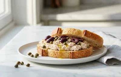 Tuna Salad Sandwich with Olives and Capers