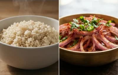 Tuna Vegetable Stew with Brown Rice and Onion Salad