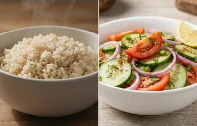 Turkey Chili with Whole Wheat Roll and Cucumber Tomato Salad