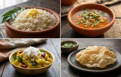 Ukda Tandul with Tomato Saar, Gosale Upkari and Appalam