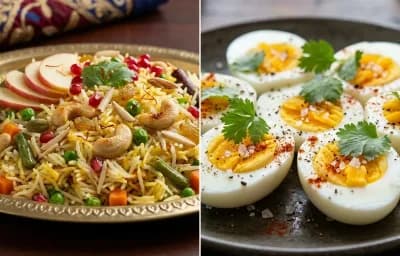 Veg Pulao with Boiled Egg with Papad with Apple