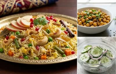 Veg Pulao with Dry Chana with Cucumber Salad