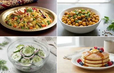 Veg Pulao with Dry Chana with Cucumber Salad with Cottage Cheese Pancakes