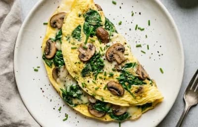 Vegan Gerd Mashed Sweet Potato with Vegan CKD Cucumber Carrot Sticks and Spinach Mushroom Omelet