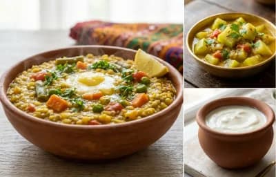 Vegetable Bajra Khichdi with Lauki Sabzi with Curd