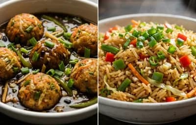 Vegetable Balls in Black Bean Sauce with Veg Fried Rice