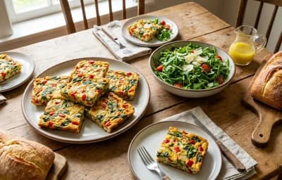 Vegetable Frittata Squares with Arugula Salad with Lemon Vinaigrette