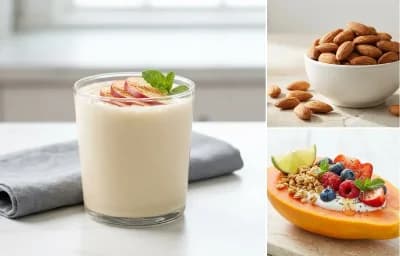 Whey Shake with Handful of Almonds with Papaya Boat