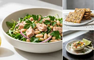 White Bean and Tuna Salad with Arugula with Whole Grain Crackers PCOS