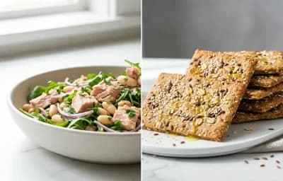 White Bean and Tuna Salad with Arugula with Whole Grain Crackers