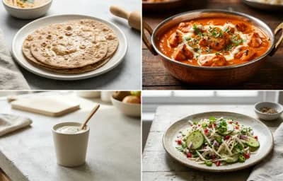Whole Wheat Roti with Chicken Tikka Masala, Plain Yogurt Cup and Mooli Cucumber Salad