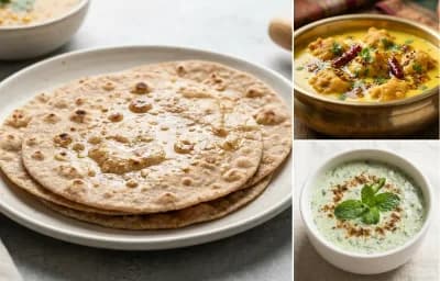 Whole Wheat Roti with Tandoori Tofu Bowl, Kadhi Pakora and Mint Raita