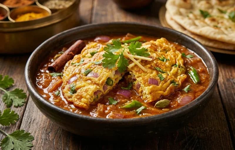 Masala Omelette Curry, Phulka and Aloo Matar Curry - Recipe 1