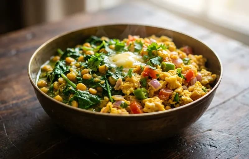 Scrambled Egg with Sai Bhaji, Phulka and Dahi - Recipe 1