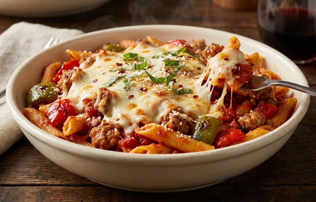 Baked Penne with Sausage and Peppers