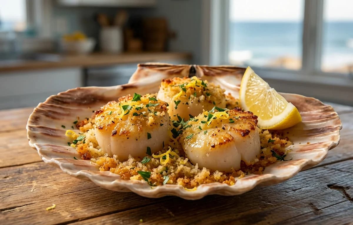 Baked Scallops with Garlic Butter Breadcrumbs