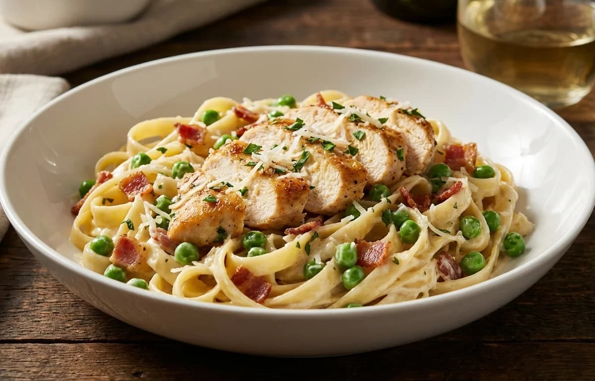 Chicken Alfredo with Peas and Bacon