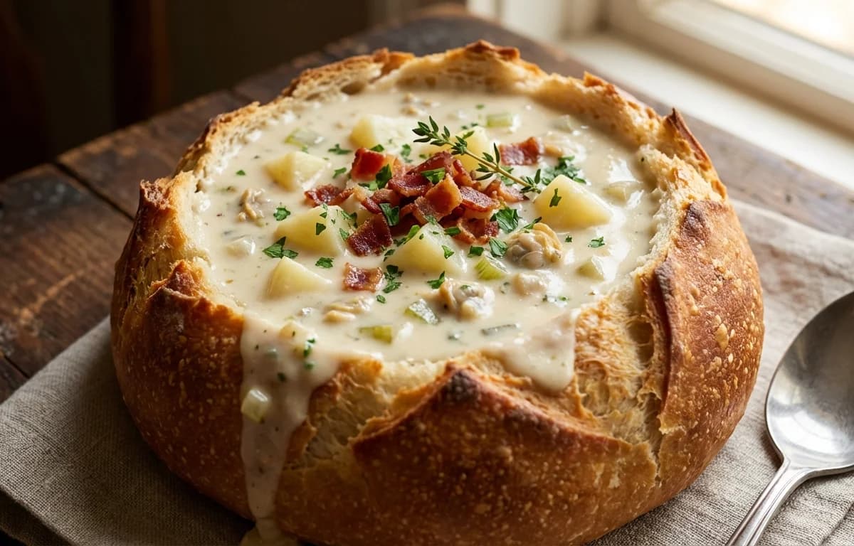 Clam Chowder in a Sourdough Bread Bowl