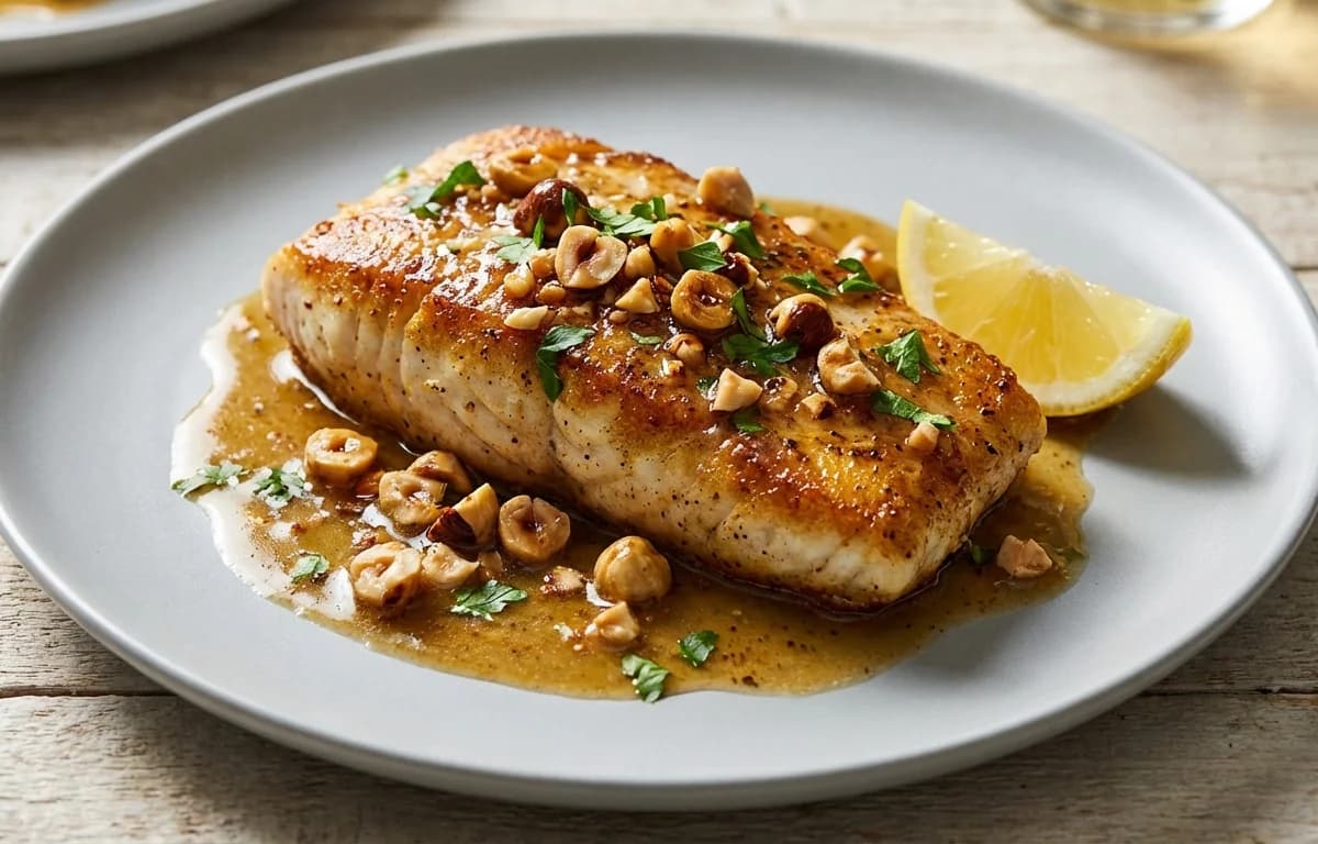 Lingcod with Hazelnut Brown Butter Sauce