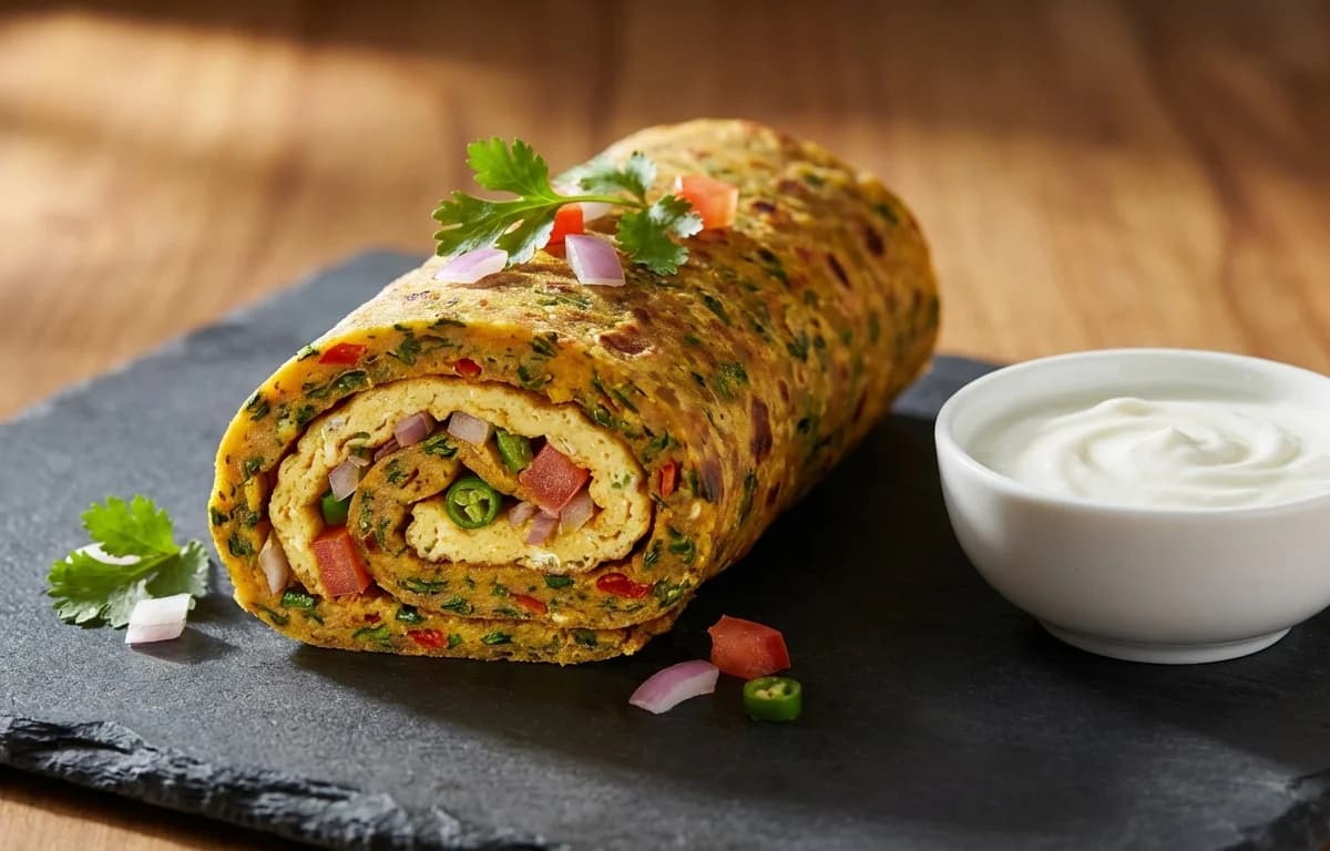 Masala Omelette Thepla Roll