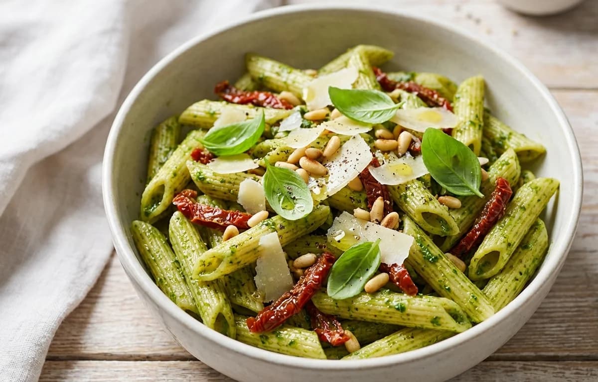 Penne with Pesto and Sun-Dried Tomatoes