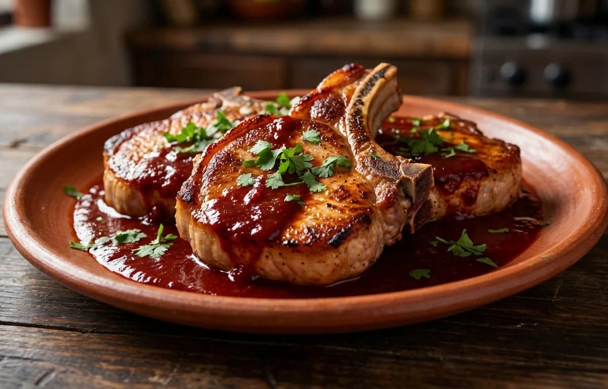 Pork Chops with Red Chile Sauce
