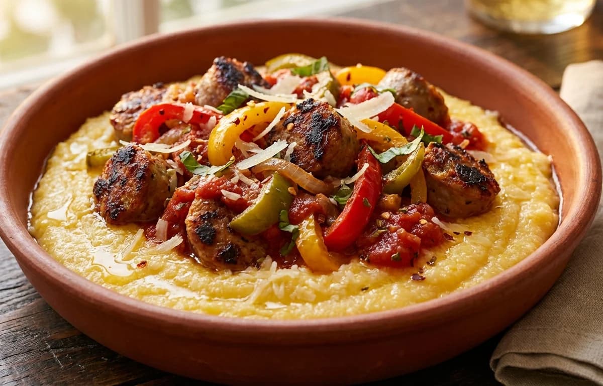 Sausage and Peppers with Creamy Polenta
