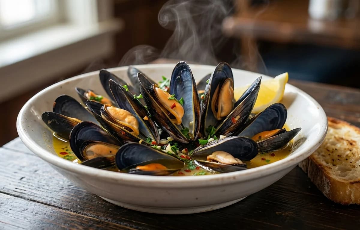 Steamed Mussels with White Wine and Garlic